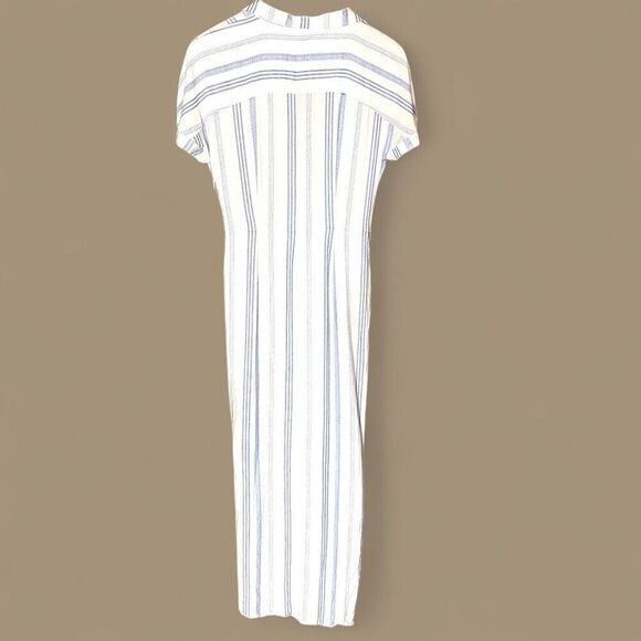 Club Monaco Knot Front Button  Front Short Sleeve Blue & White Striped Maxi Dres - Picture 3 of 7